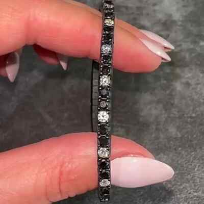 3Ct Round Cut White&black Moissanite Women Tennis Bracelet 14K Black Gold Plated