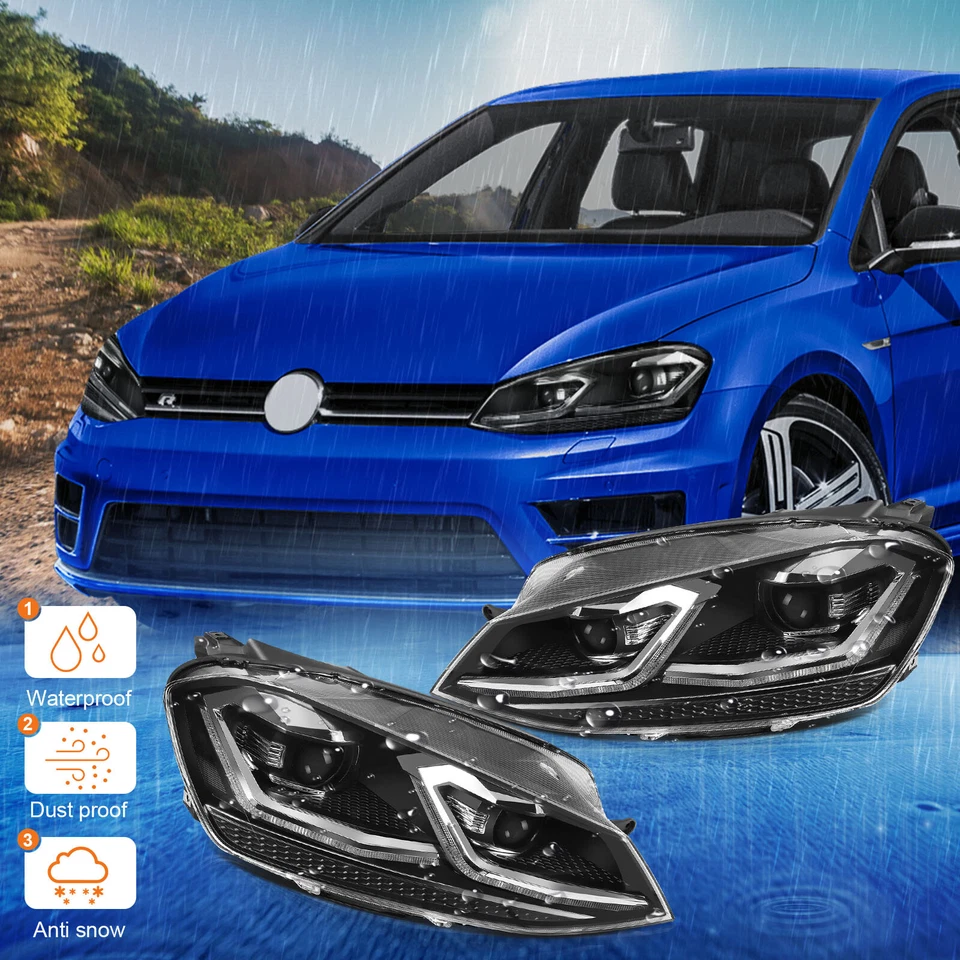 PAIR/SET Full LED Projector Headlights W/ DRL For Volkswagen Golf MK7 2014-2019 - Image 4 of 4