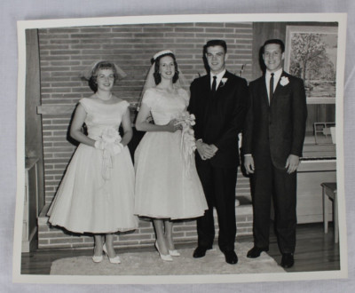Vintage Wedding Photograph Picture Newlyweds Bride Groom Party Portrait 60s