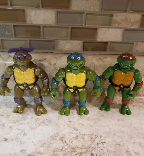 Vintage TMNT Toon Figures Lot of 3 - Playmates 1992 - Don, Leo, Raph