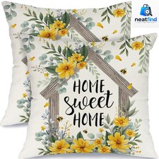 Spring Home Sweet Home Pillow Covers Set of 2, 18x18 Inch Farmhouse Daisy Eac...