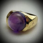 Gold-Plated Sterling Silver Ring with Cabochon Amethyst Stone. Size 6.75+