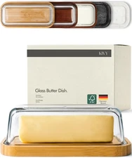 Glass butter dish with airtight lid that keeps butter soft - For countertop a...