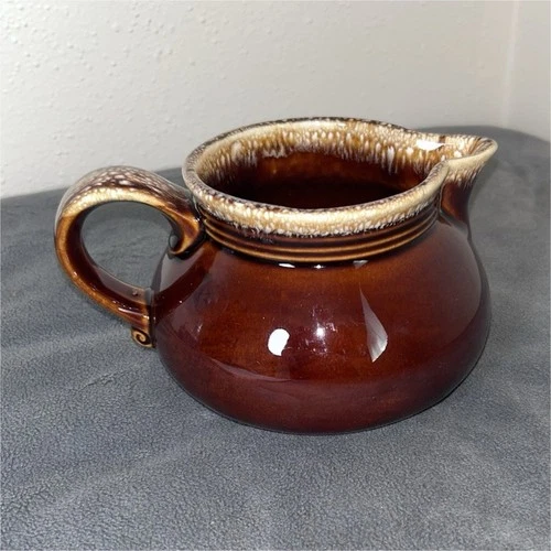 Hull Vintage Ovenproof Brown Glossy Ceramic Pottery Creamer with Handle USA