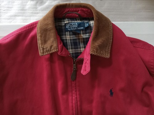 Polo By Ralph Lauren Sz M Bomber Jacket Red Corduroy Collar 100% Cotton Lined - Picture 2 of 12
