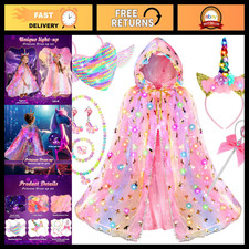Unicorn Light-Up Princess Dress Cape Set for Girls 3-8, Dress-Up Costume with