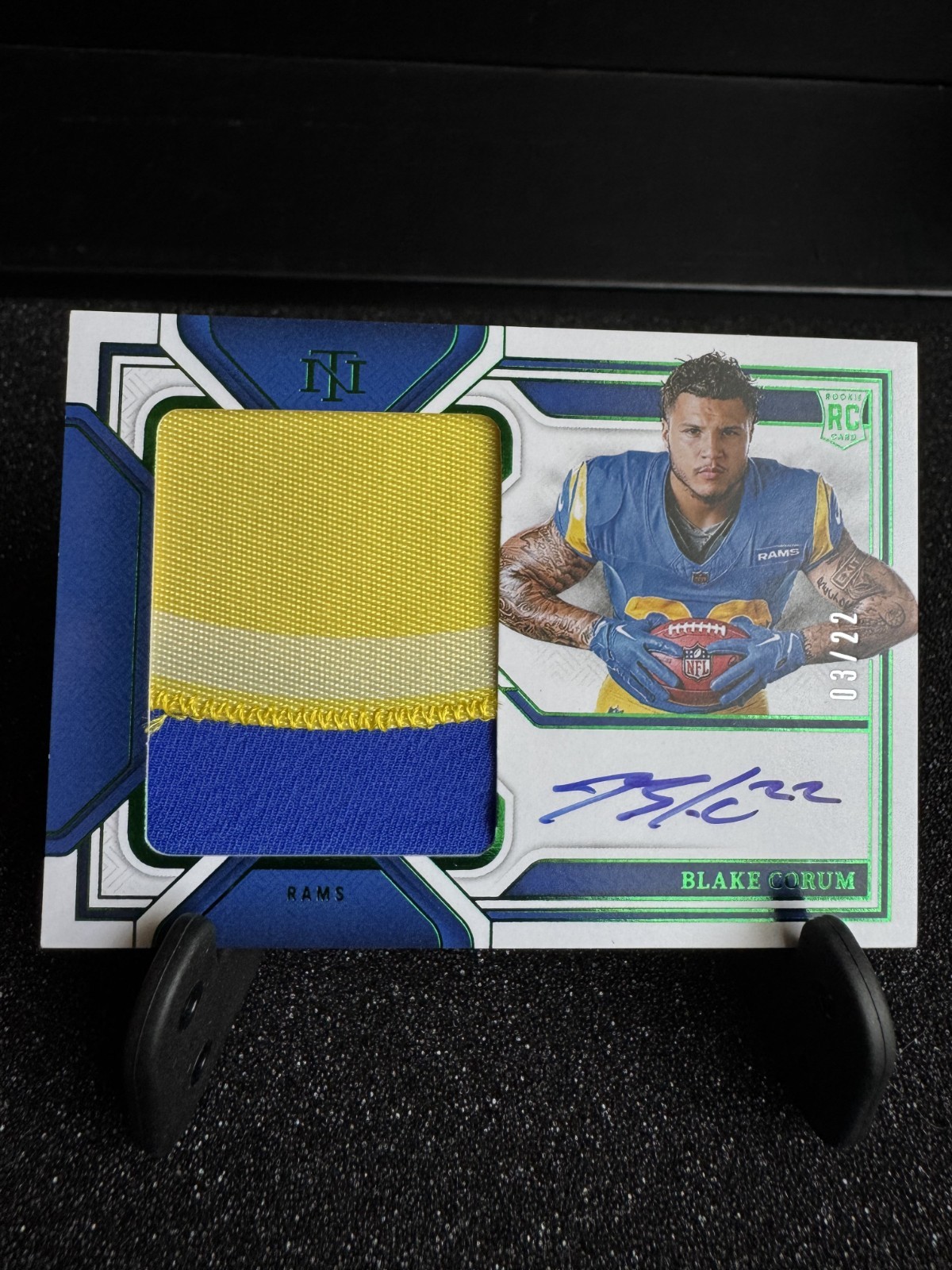Blake Corum 2024 Panini National Treasures RPA /22 On-Card Auto RC #RMS-BCM