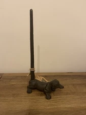New Dibor Brown  Cast Iron Dachshund Kitchen / Toilet Paper Holder Free Standing