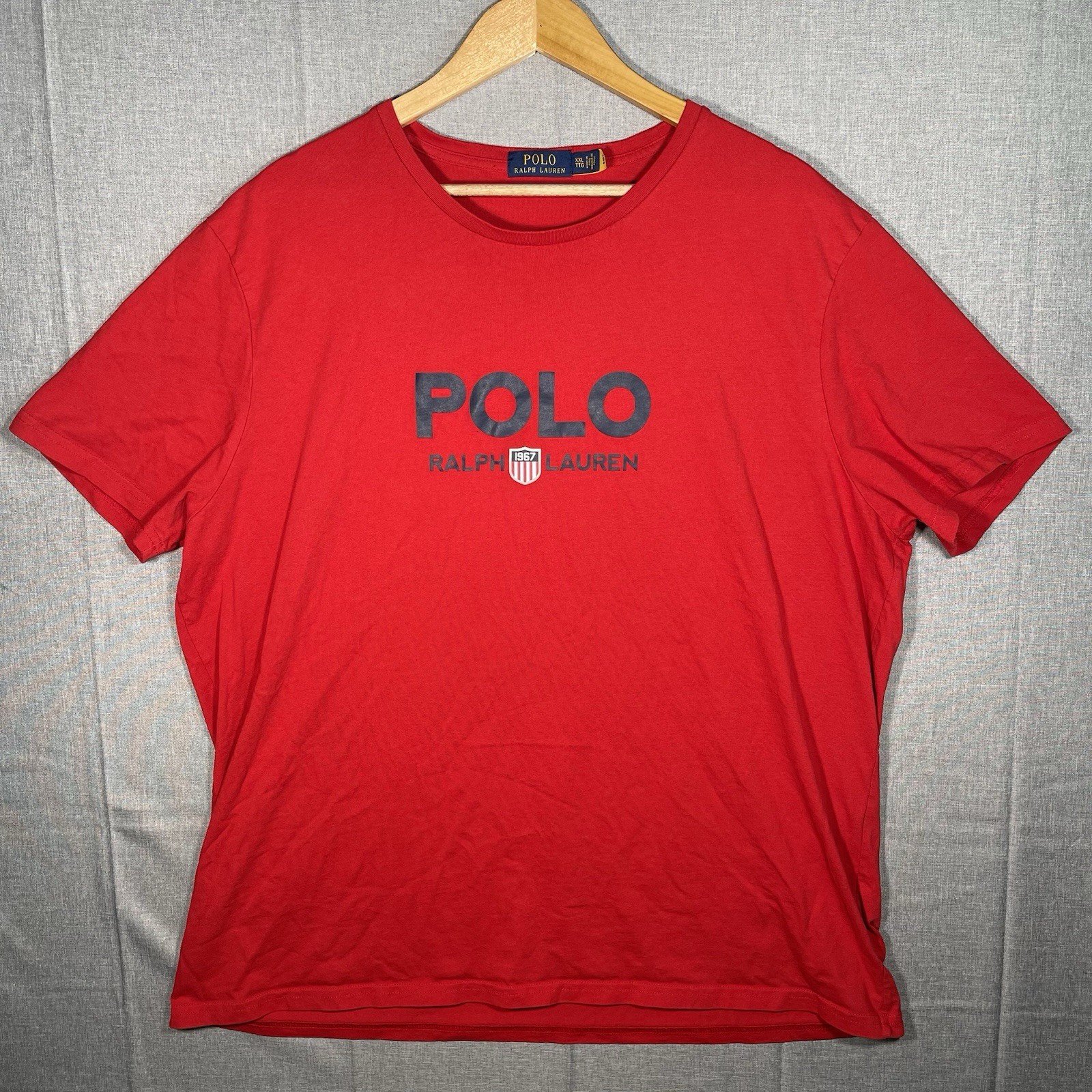 Polo Ralph Lauren Spell Out T Shirt Uomo Taglia 2XL Rosso Preppy Pony
