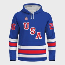Custom USA Hockey Shield 2026 Blue Hoodie TShirt - Size Adult - Youth 