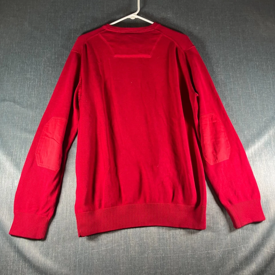 Suéter Timberland Para Hombre Talla L Rojo Cuello en V Codo Parche Pullover Logo Pima Algodón Foto 3 de 4