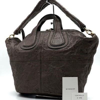 Givenchy Nightingale Brown Leather 2Way Handbag Tote Shoulder Bag Auth