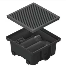 RELN 13"Sq. x 5"H Low Profile Catch Basin Kit (Black Plastic, Grate Included)