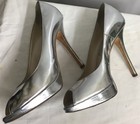 Christian Dior Silver Peep Toe Pump Metallic High Heel Platform Size 40