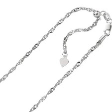 1.1mm Solid Adjustable Singapore Chain Necklace REAL 14K White Gold Up To 22"