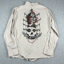 Vintage 80s Ivy Classic Custom The Misfits Skull Punk Button Shirt Mens Large