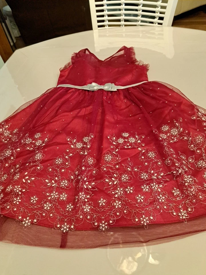 Vestido Jona Michelle Niñas Talla 6 Brillo Flores Rojo Plata Vacaciones Foto 2 de 4