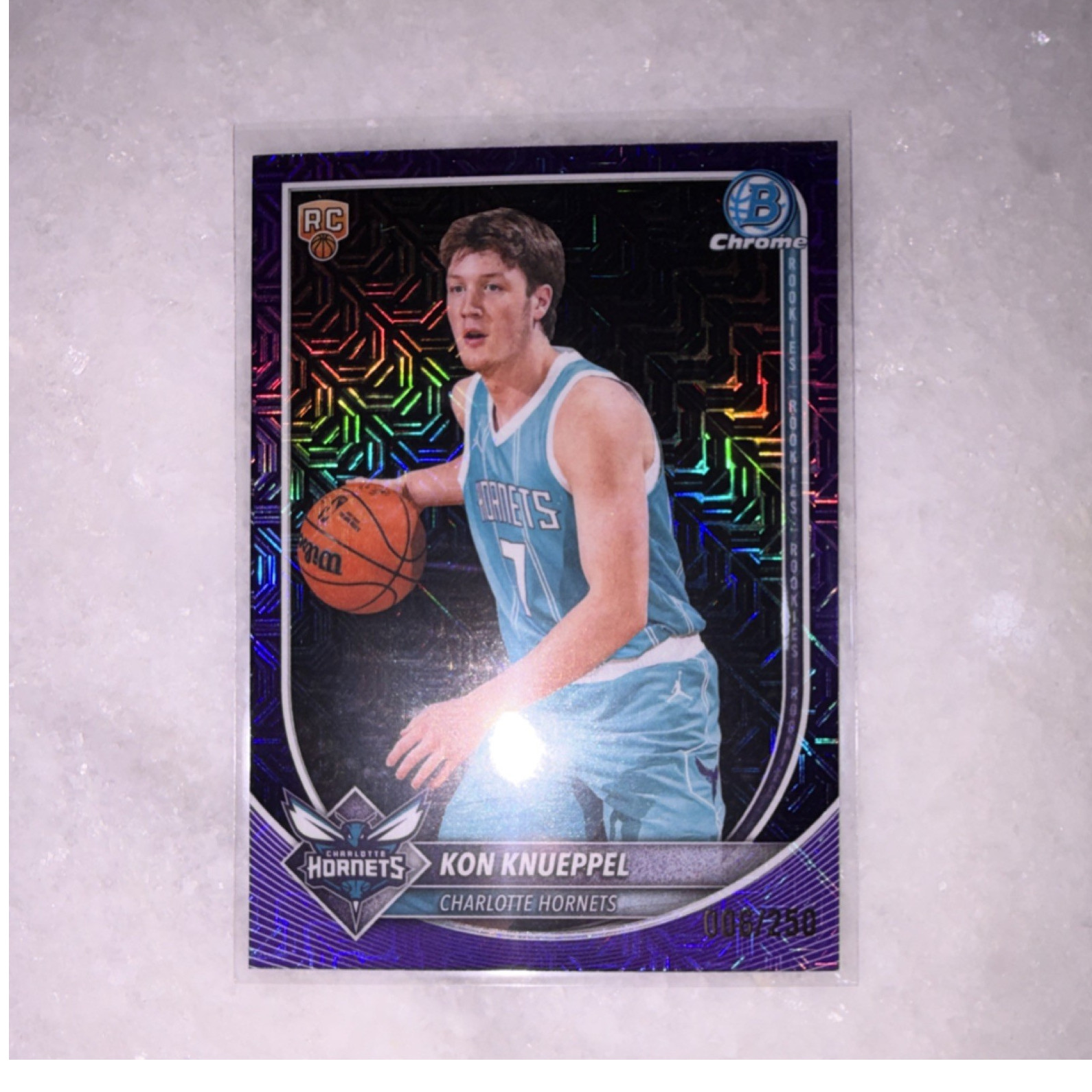Topps 2025 Bowman Chrome Kon Knueppel BCV-4 Purple Refractor /250 RC Hornets