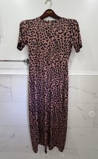 New Woman s Brown And Black Leopard Print Maxi Short Sleeve Dress Size Large