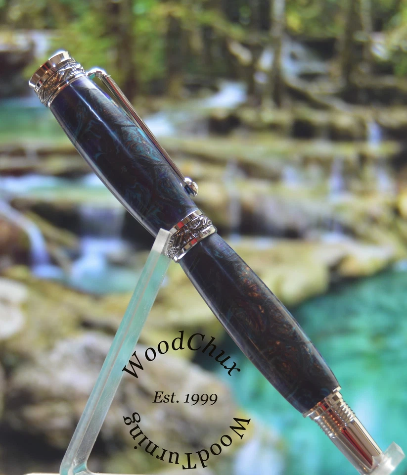 Bolígrafo hecho a mano escritura punta fuente arco escalera y resina azul púrpura 1587a Foto 2 de 4