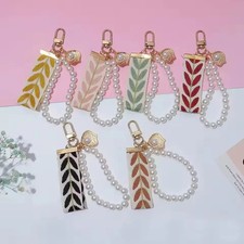 1Pc Faux Pearl Beaded Wristlet Phone Lanyard, Cute Leaf Keychain Purse Bag Charm