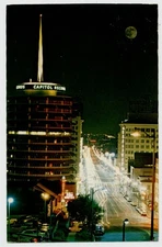 Hollywood CA full moon night time lapse lights mailed 1970 vintage postcard