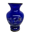 Vtg Fenton Signed Morning Glory Hand Painted Cobalt Blue Art Glass Vase 6.5" EUC