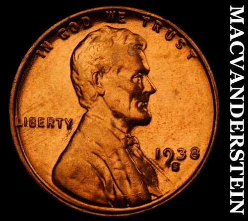 1938-S Lincoln Wheat Cent- Choice Gem Brilliant Unc Luster No Reserve #J937