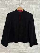 Citron Santa Monica M 100% Silk Black With Red Lining Short Boho Cardigan Jacket
