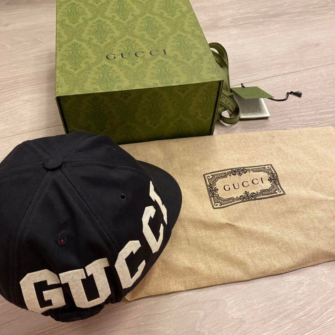 GUCCI Side Big Logo Baseball Cap Hat Men Size L Black GUCCI Side Big Logo Baseball Cap Hat Men Size L Black