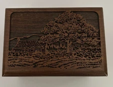 Laser Craft Walnut Wood House & Tree Engraved Trinket Box
