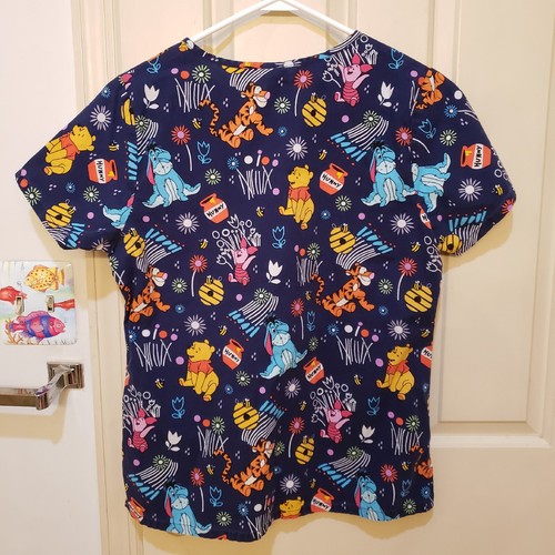 Disney Winnie the Pooh Blue Scrub Top Eeyore Piglet Tigger Hunny Size Small - Picture 7 of 9