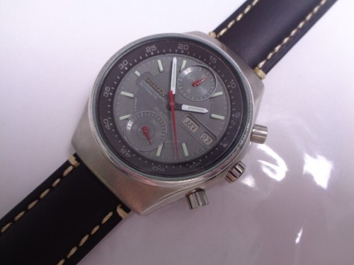 Citizen Chronograph Mens Watch Day/Date Gray Dial Left Button Leather Automatic - Picture 2 of 10
