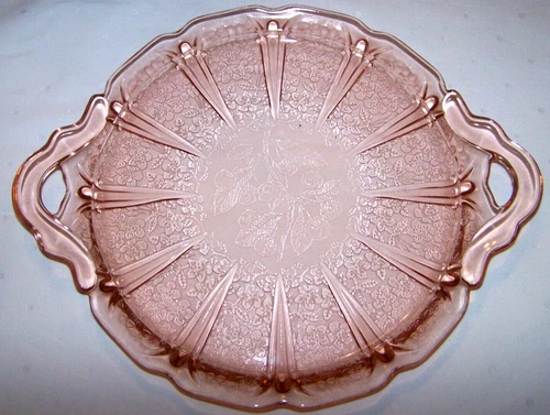 Nice Old Jeanette Cherry Blossom Pink Depression Handled Serving Platter/Tray