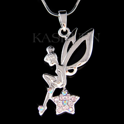 Purple Tinkerbell Star made with Swarovski Crystal ANGEL Wing Fairy  Necklace NEW UK