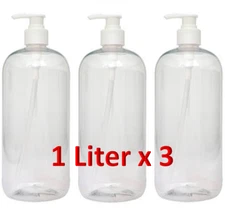 (3) 1 Liter 32 oz Refillable Pump Bottle Soap Shampoo Lotion Sanitizer, etc