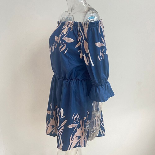 Damen Boho Schulterfrei Blumenmuster Kleid Sommer Urlaub Strand Mini Strandkle ≌ - Bild 6 von 20