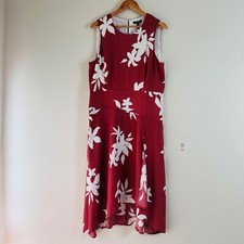 Basque Muted Tropics Floral Dress Clay Red Pink 16 White Shift