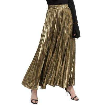 Damen Goldener Faltenrock Hohe Taille A-Linie Akkordeonrock Elegant Glänzend Rock