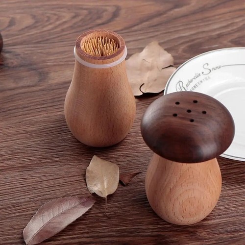 Made Easy Kit Mushroom Toothpick Holder and Dispenser Wood Kitchen Home Decor - Picture 2 of 7