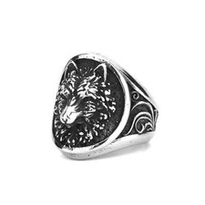 Nordic Punk Men's Vintage Viking Wolf Fox Animal Stainless Steel Rings Size 7-13
