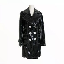 Women Trench Vinyl Shiny Gothic Coat Pvc Emo Top Quality Faux Leather Black Coat