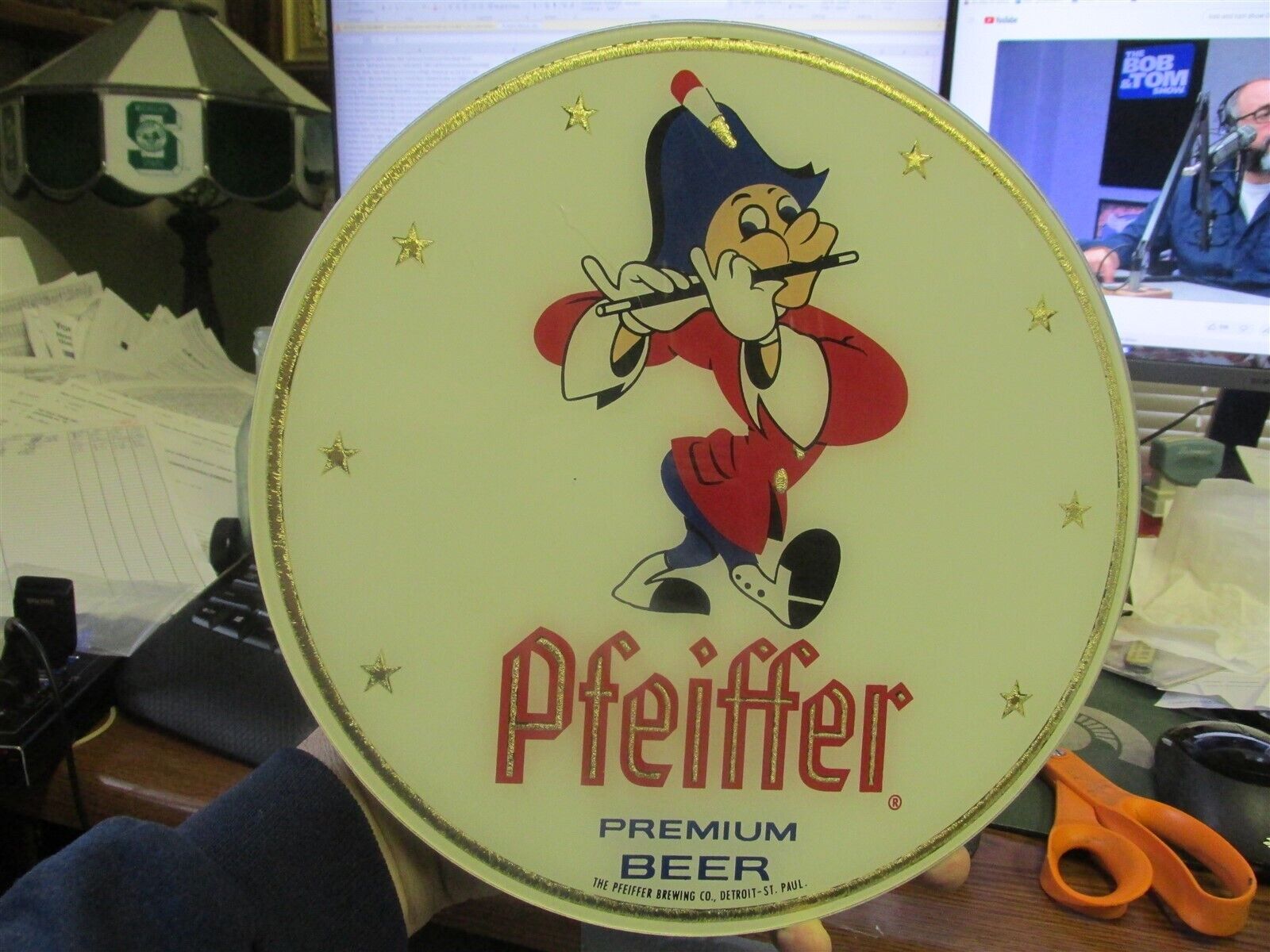 Detroit, Mich. Pfeiffer Beer ROG (Reverse On Glass) sign Johnny Pfeiffer SCARCE!