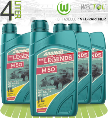 4 x 1 Liter Addinol Motorenöl Legends M 50 unlegiert für Oldtimer - API SA, CA