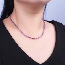 Natural Delicate Amethyst Choker Round 3mm Purple Beads Healing Energy Necklace