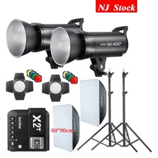 US 2X Godox SK400II Studio Flash+BD-04+X2T Trigger+60*90cm Softbox 2m Stand Kit