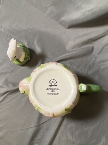 White Rabbit Sitting in Cabbage Leaf Ceramic pitcher & Tea Pot by Applause - Picture 7 of 10