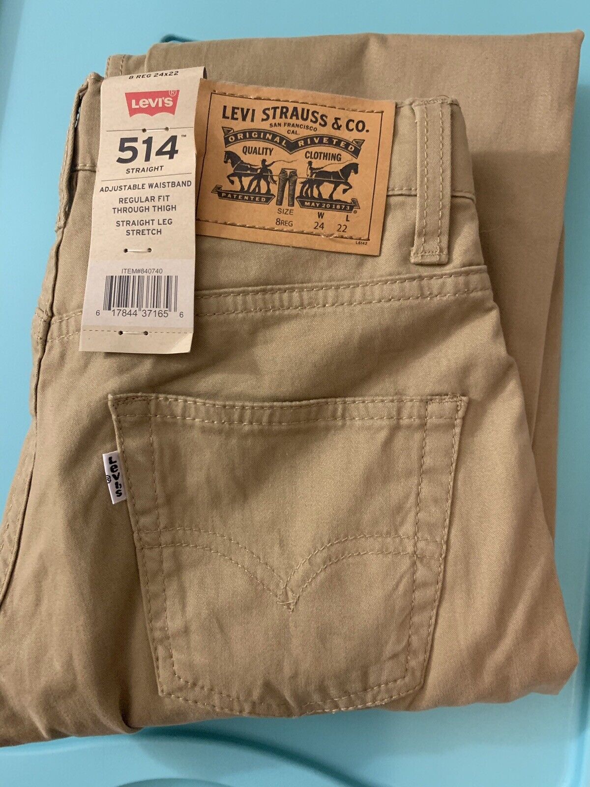NEW Levi's 514 Straight Fit 5 Pocket Khakis Pants W/Adjustable Waist Boy 8  24x22 | eBay