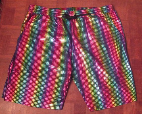 Pantalones cortos de fiesta extravagantes Wulful Rainbow imitación lentejuelas Rave EDM talla 2XL - Imagen 3 de 4