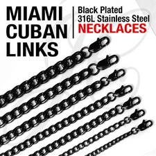 Black Plated Stainless Steel 316L Miami Cuban Links Necklaces Men Women 14"-48"